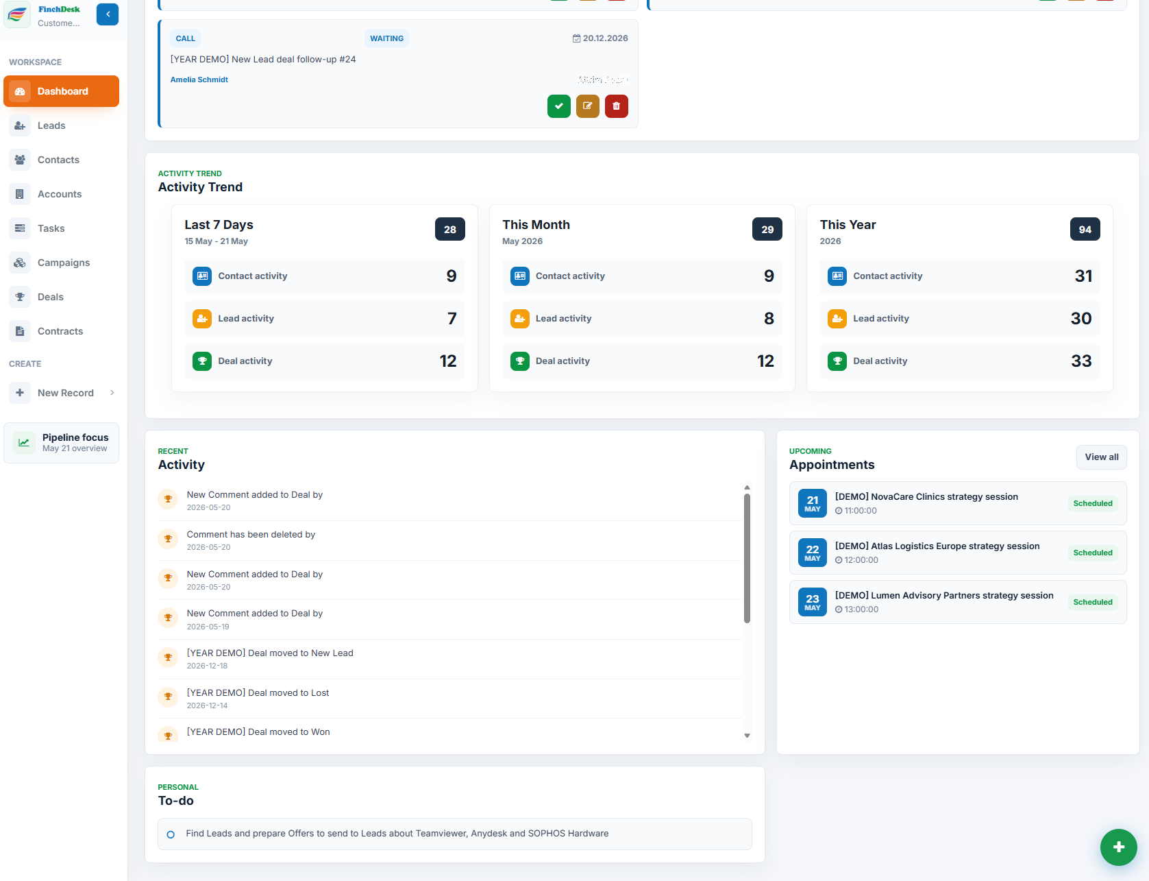 Contact management screen