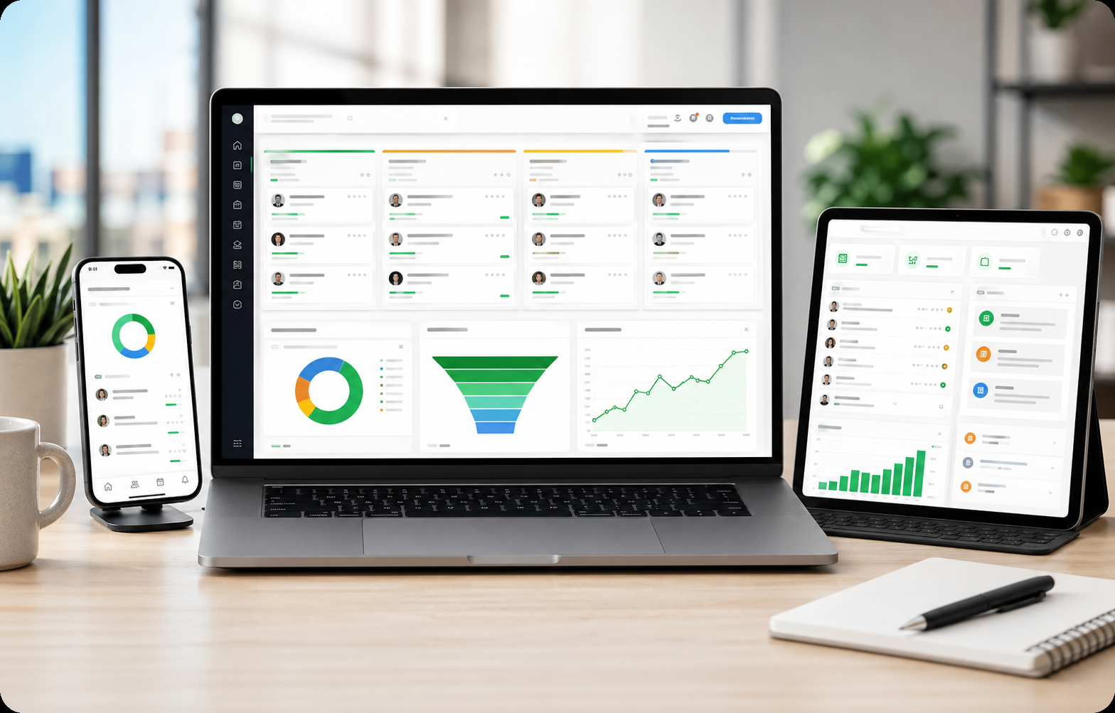 365soft CRM lead generation dashboard shown across devices