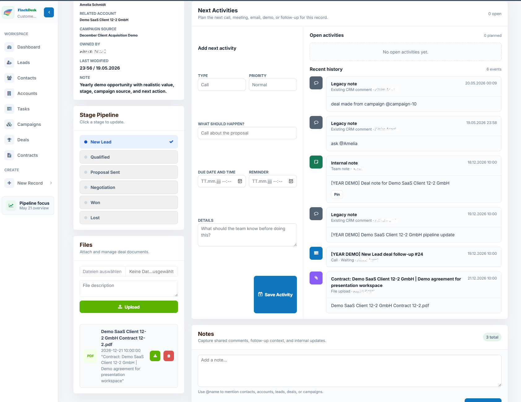 Task management screen